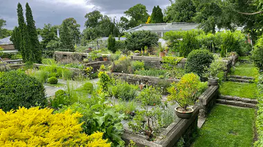 Jardin sec mélangeant vivaces méditerranéennes, graminées ornementales et paillage minéral